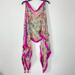 Nimo With Love Poncho Throw On Scarf Kimono Bird Pelican Parrot Print Pink‎